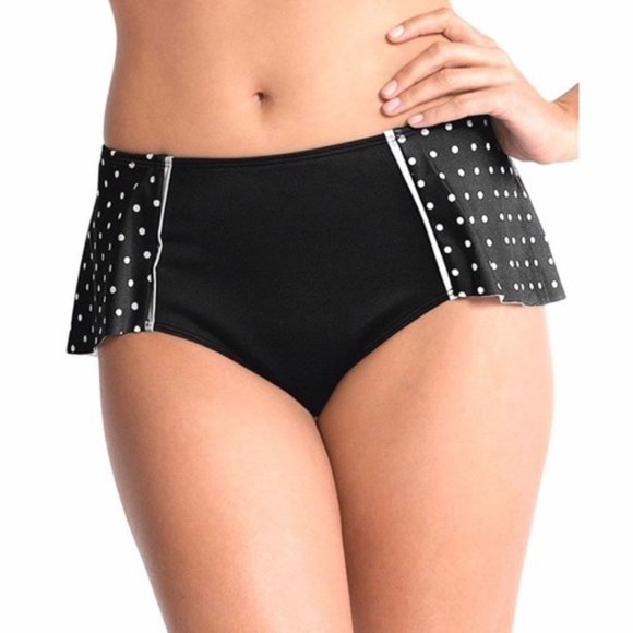 SPANX | Black Flirty Skirted Polka Dot Swim Bikini Bottoms | 16 | NWT - Picture 1 of 14